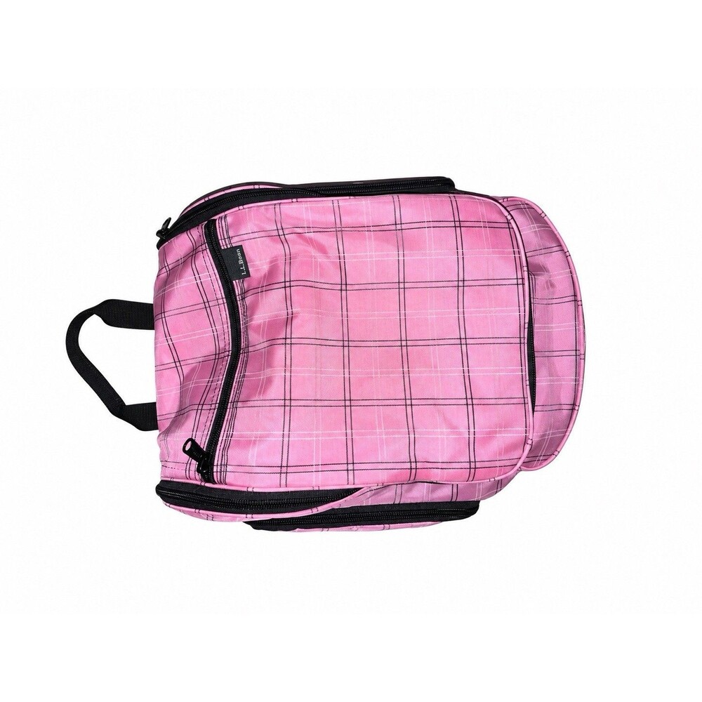 L.L.Bean Pink Plaid Hanging Toiletry Travel Organizer Bag Multiple Compartments